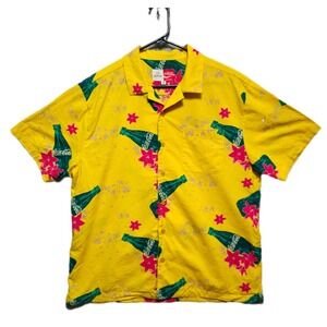 BRIXTON Coca Cola Hawaiian Shirt Mens Medium Yellow Floral Bottle Print Collab